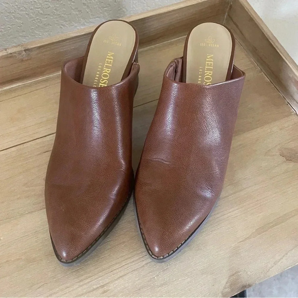 Shoes - Cognac Leather Heeled Ankle Boots with Pointed Toe